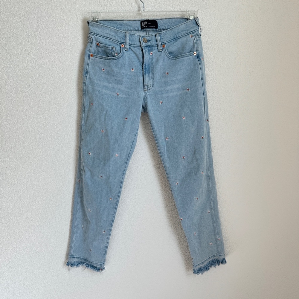 Gap Girlfriend Floral Embroidered Cottage Core Y2K Denim Jeans Size 25